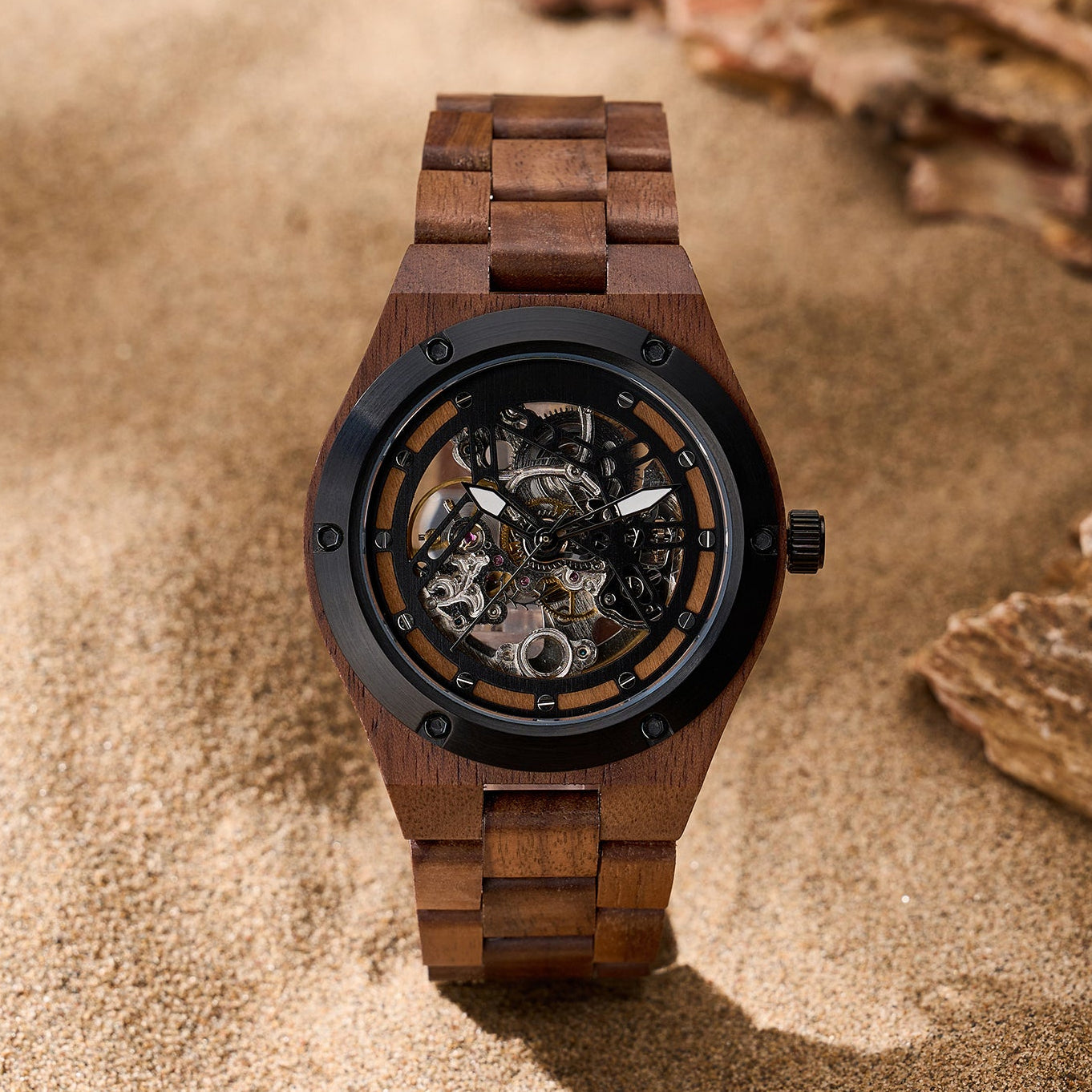 RAWDON | Men's Walnut Wood Automatic Skeleton Watch – Octagonal Case