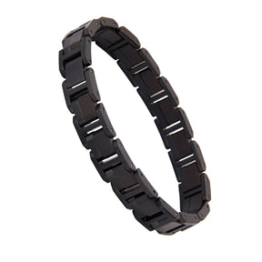 Men's bracelet crafted from black stainless steel and ebony wood, featuring a robust design, perfect for men's stylish jewelry collection.