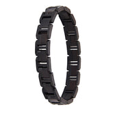 Men's bracelet with black stainless steel and ebony wood links, presenting a modern and bold design for men's accessories.