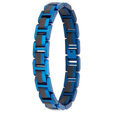 Men's bracelet made of blue stainless steel and ebony wood, stylish accessory for men, perfect for fashion-forward guys seeking a unique wooden jewelry piece.