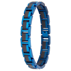 Men's bracelet made of blue stainless steel and ebony wood, stylish accessory for men, perfect for fashion-forward guys seeking a unique wooden jewelry piece.