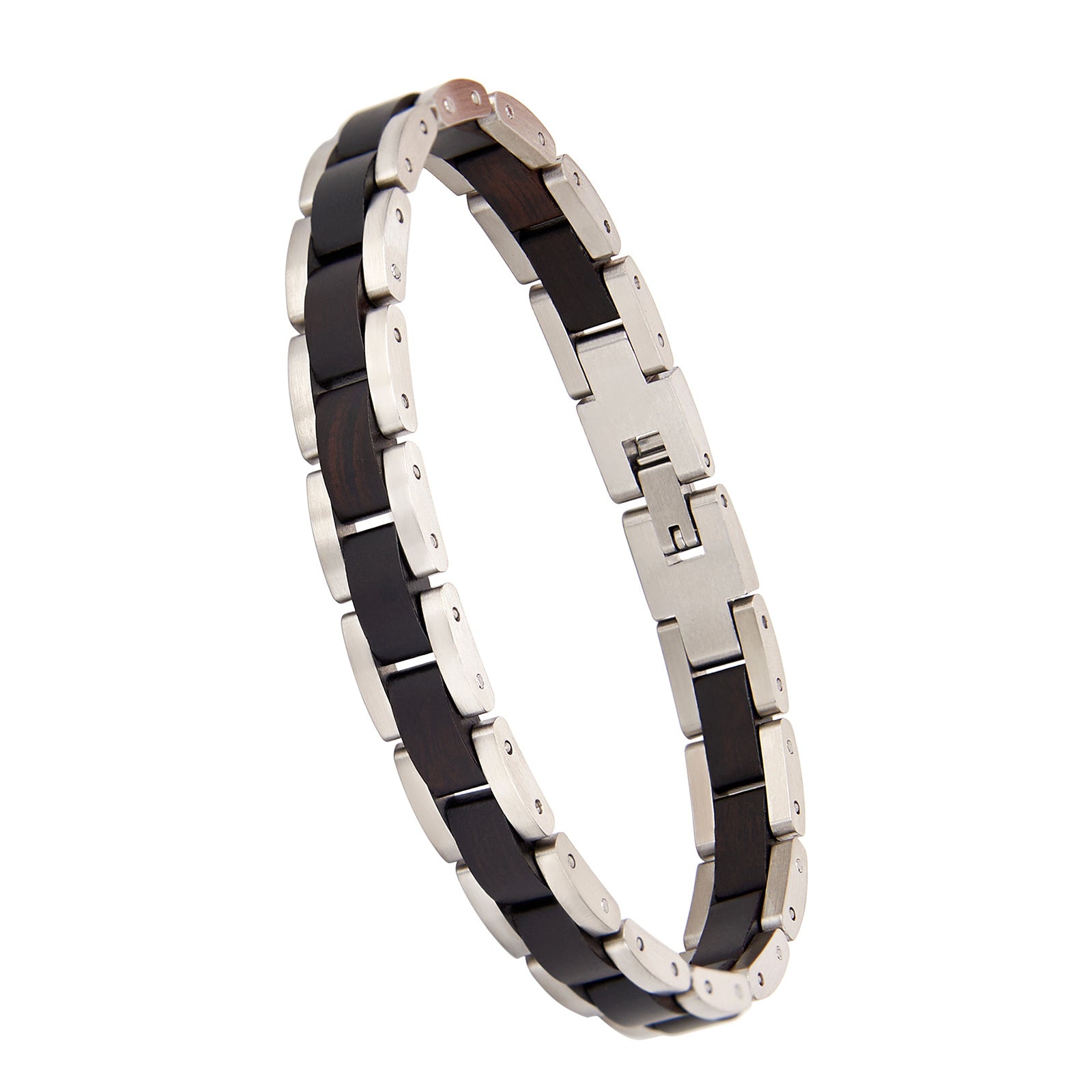 Men's bracelet with ebony wood and silver stainless steel, a stylish and unique accessory for modern men.