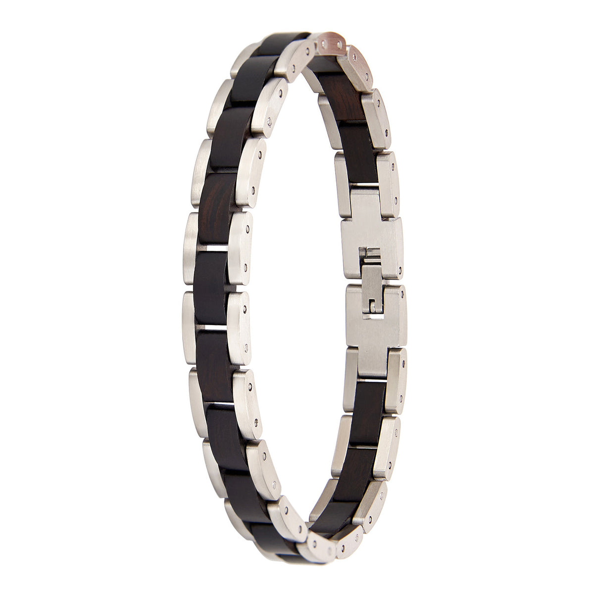 Men's bracelet made of ebony wood and silver stainless steel, a stylish and unique accessory for modern men.
