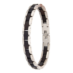 Men's bracelet made of ebony wood and silver stainless steel, a stylish and unique accessory for modern men.