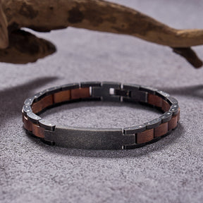 Men's bracelet made of gunmetal stainless steel and walnut wood, stylish accessory for men, featuring a unique combination of metal and wood, perfect for everyday wear and gifting.