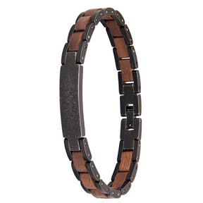 Men's bracelet with gunmetal stainless steel and walnut wood links, a stylish and durable accessory for men, ideal for adding a rugged yet sophisticated touch to any outfit.