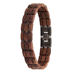 Men's bracelet crafted from walnut wood and gunmetal stainless steel, a trendy and durable accessory ideal for men's casual or fashion-forward outfits.