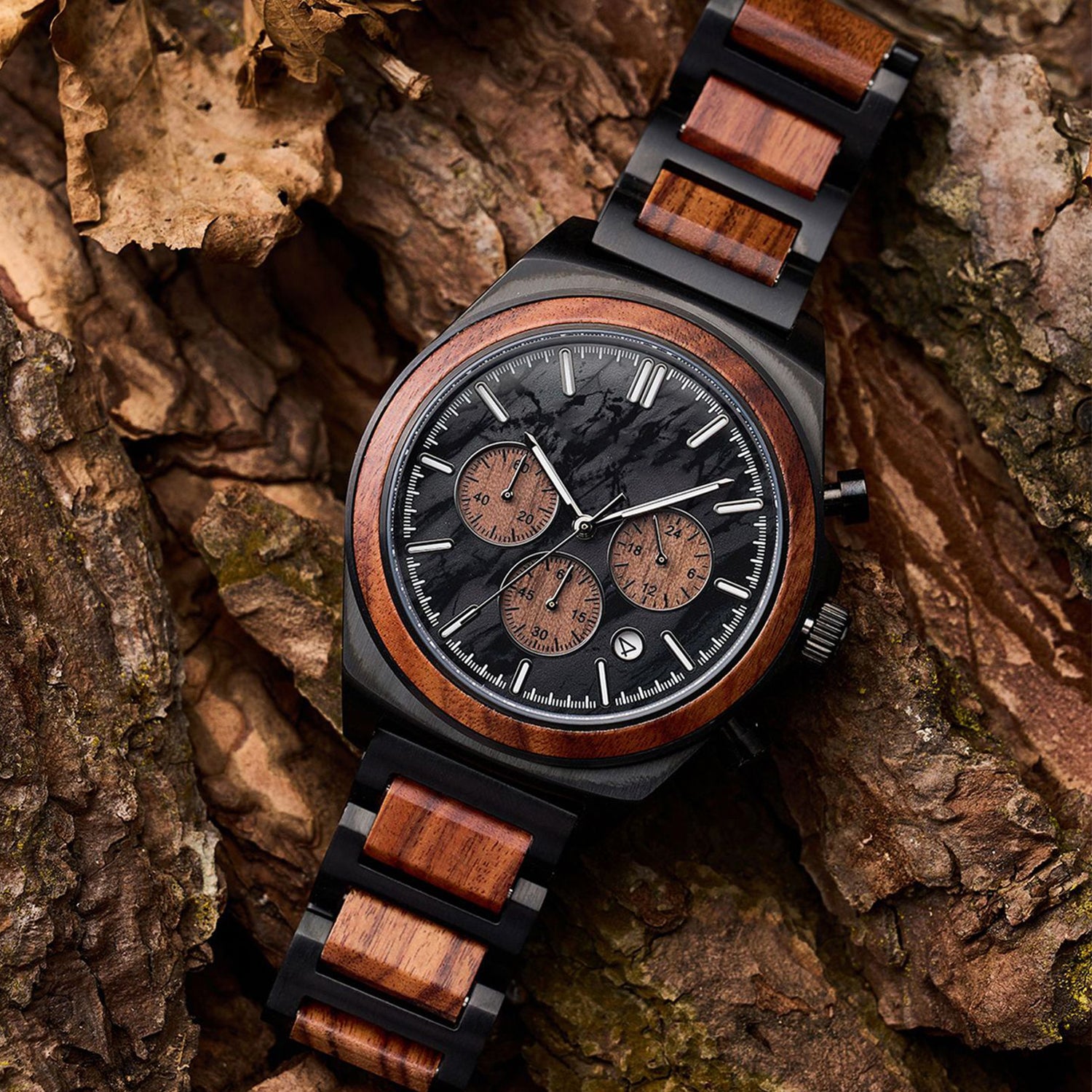 TIGERSHADE Dark Wooden Watch for Men | Tigerwood Chronograph