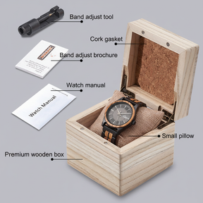 Black Zebrawood Watch on Pillow in Wooden Gift Box