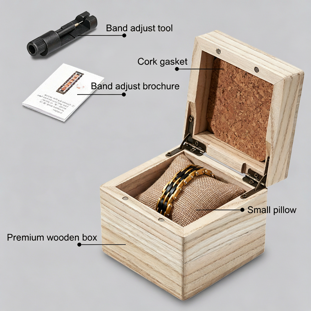 Gold Ebony Bracelet on Pillow in Wooden Box