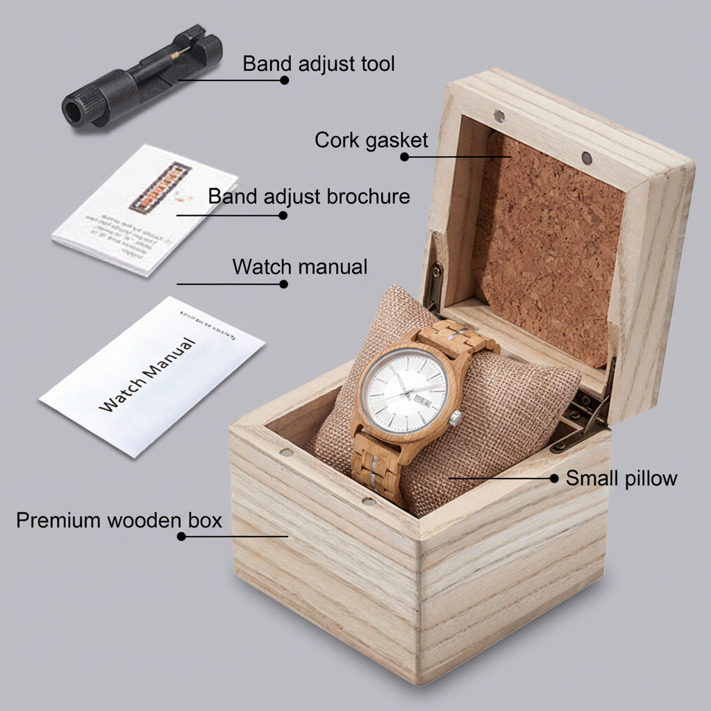 Light Maple Wood Watch on Pillow in Wooden Gift Box