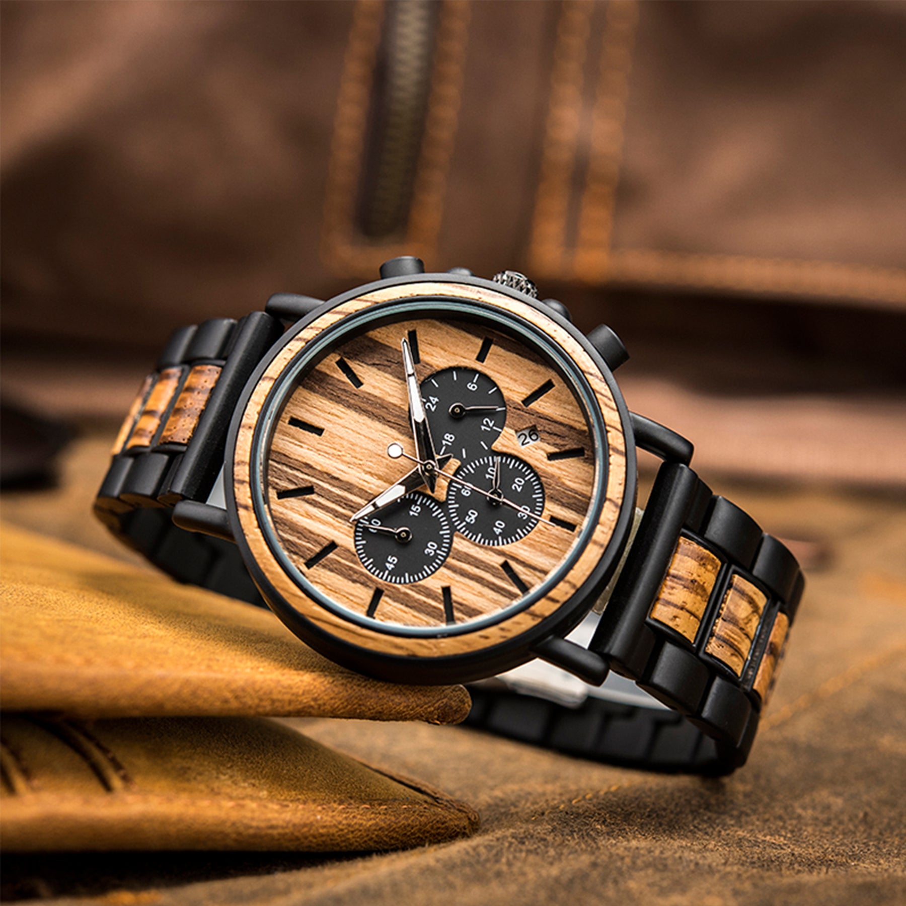 ZIRON - Men Wood Watch Chronograph