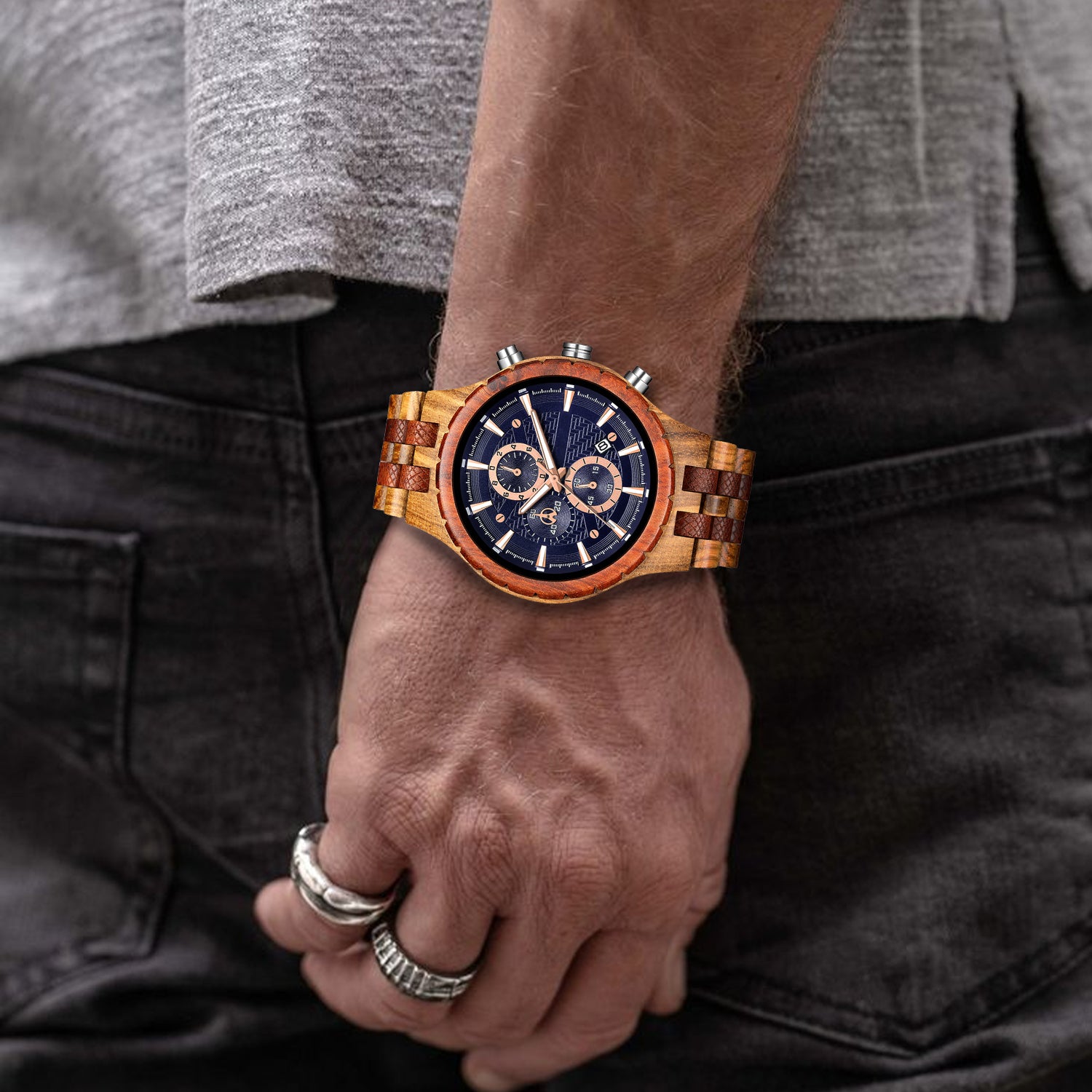 wood watch men wooden watch wearing on a man's wrist