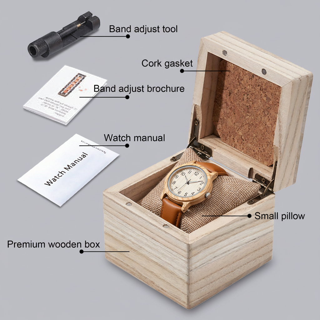 Olive Wood Watch on Pillow in Open Wooden Gift Box