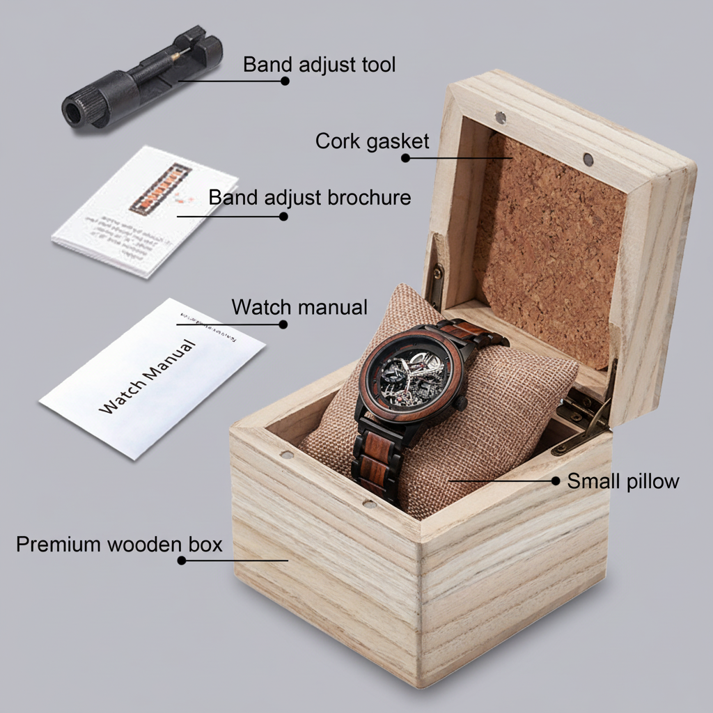 Skeleton Automatic Watch on Pillow in Open Wooden Gift Box