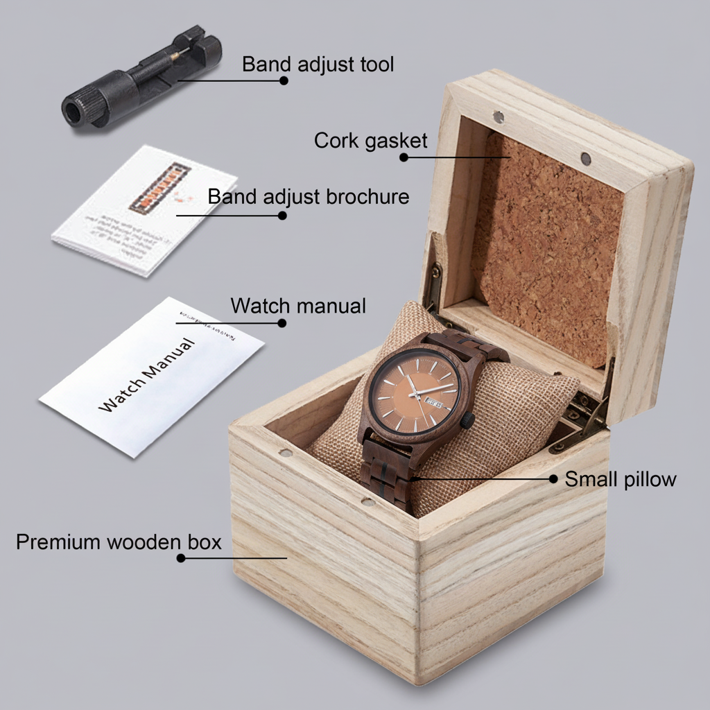 Walnut Wood Watch on Pillow in Wooden Gift Box