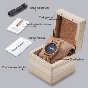 Zebrawood Watch Worn on Pillow in Wooden Gift Box