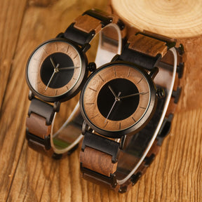 Black steel and walnut simple watches for couples