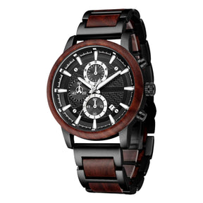 wood watch men wooden watch chronograph red sandalwood side face