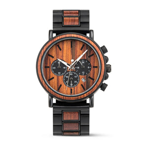 Black metal and red sandalwood men chronograph watch with red face positive