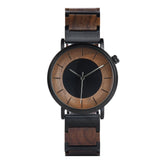 Black steel and walnut minimalist men quartz watch positive