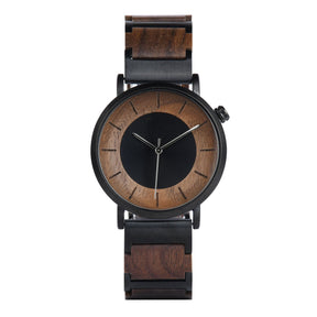 Black steel and walnut minimalist men quartz watch positive