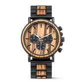 Black metal and zebrawood men watch with zebrawood face positive