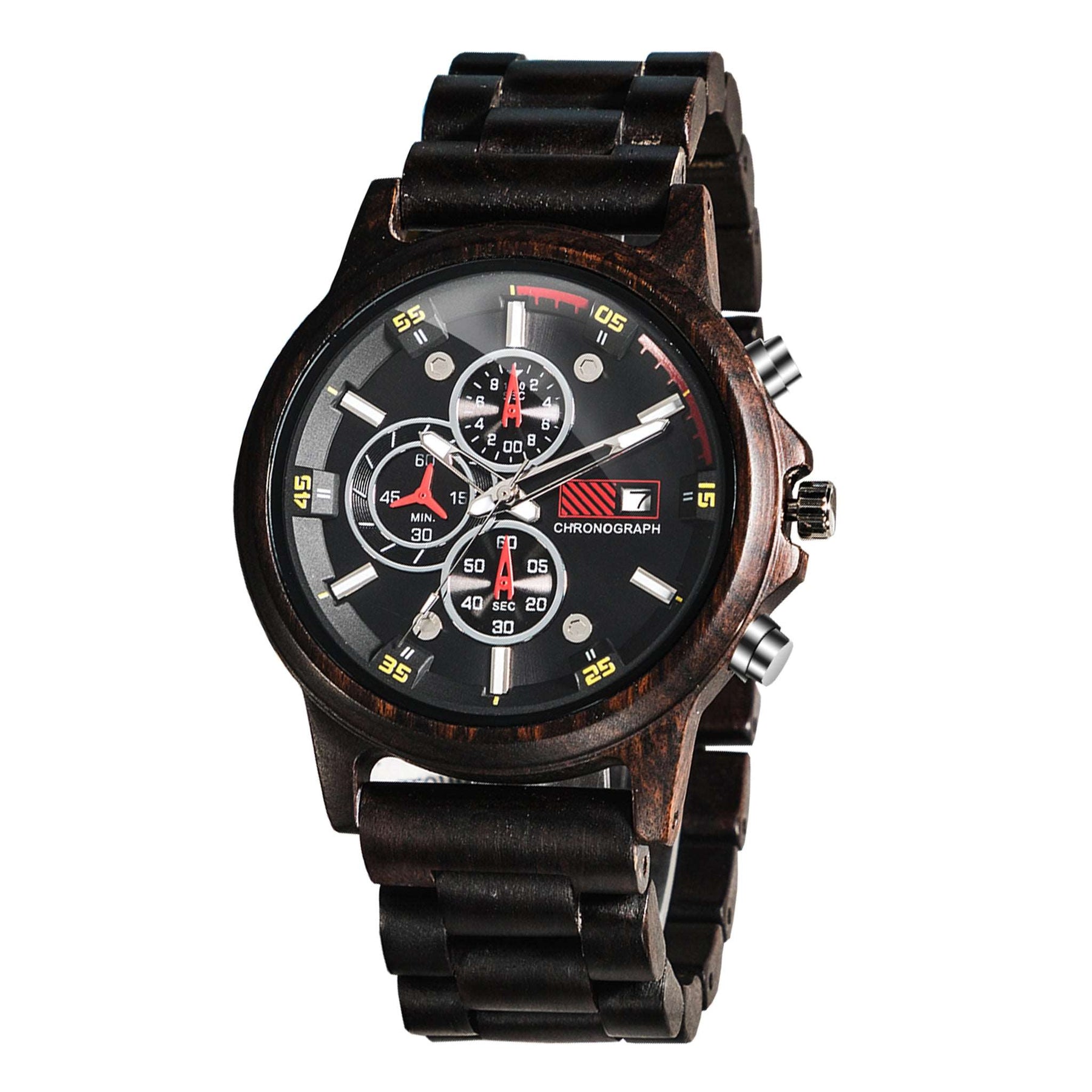 wood watch men wooden watch chronograph ebony side face