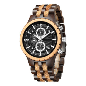 wood watch men wooden watch chronograph maple ebony side face
