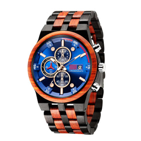 wood watch men wooden watch chronograph ebony red sandalwood side face