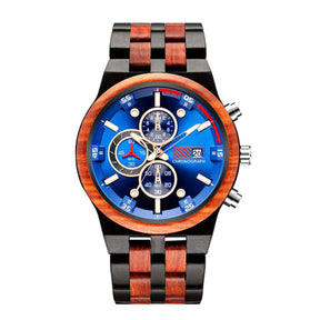 wood watch men wooden watch chronograph ebony red sandalwood positive