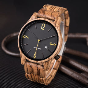 The zebrawood men watch with black face standing on black table