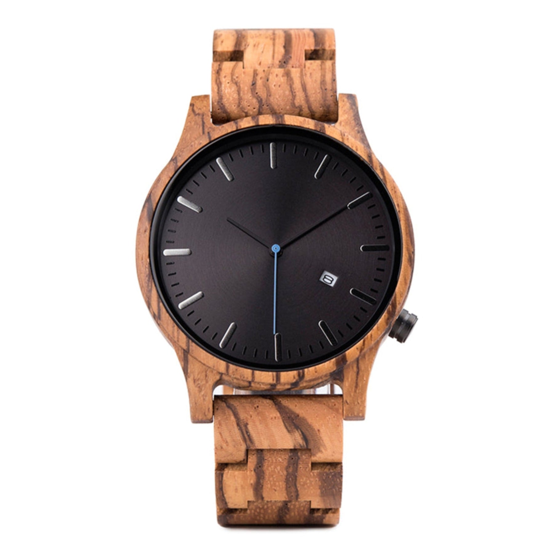 Zebraood men wooden watch with black face positive