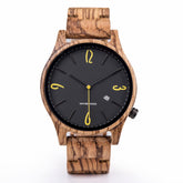 Zebrawood men wooden watch with black face positive