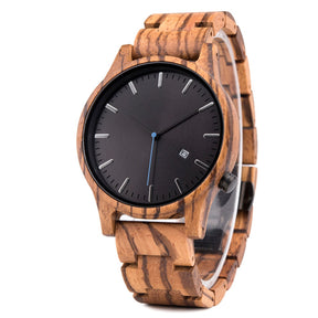 Zebrawood men wooden watch with black face