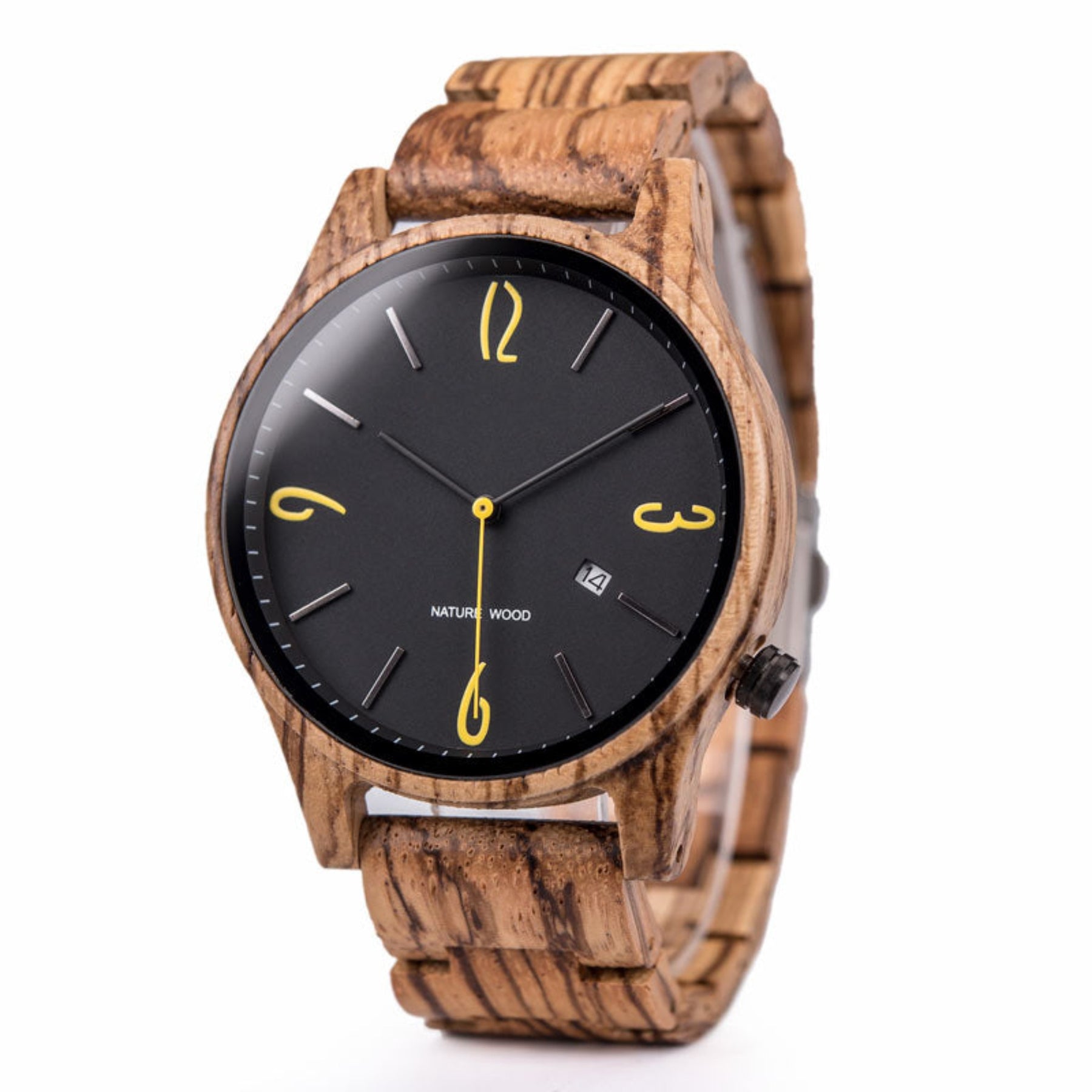 Zebrawood men wooden watch with black face