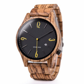 Zebrawood men wooden watch with black face