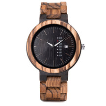 Ebony and zebrawood strap men wooden watch with black face positive