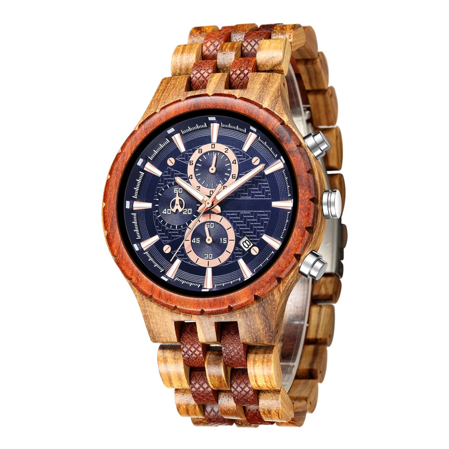 wood watch men wooden watch chronograph zebrawood red sandalwood side face