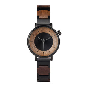 Black steel and walnut women minimalist quartz watch positive